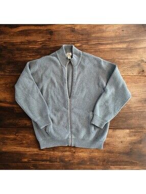 Vintage L.L. Bean Men's Large Full-Zip Ribbed Cardigan Sweater - Grey - OMY91